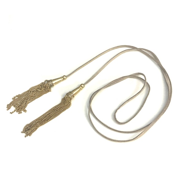 Hand Crafted Jewelry - Gold & Leather Lariat Tassel Necklace
